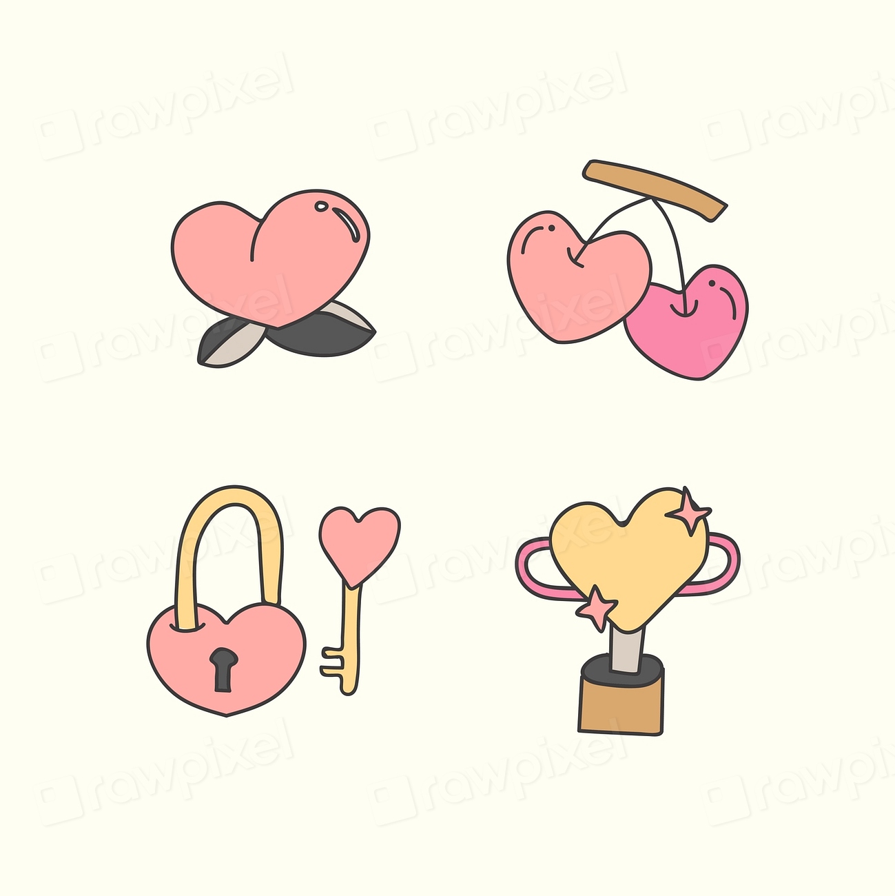 Pink heart design collection vector Free Vector rawpixel