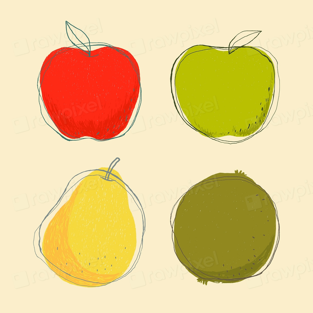 Minimal doodle art fruit psd Premium PSD rawpixel