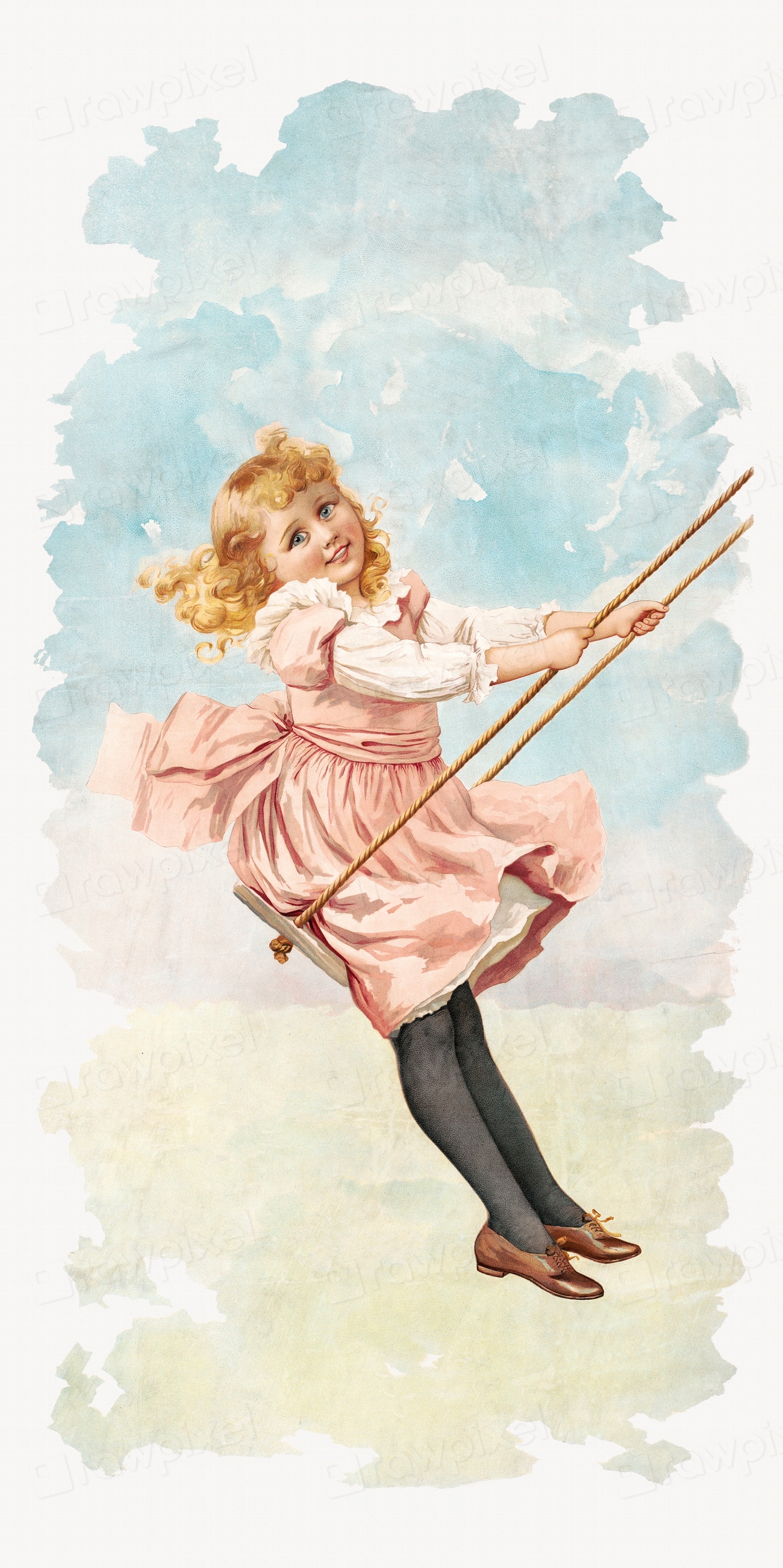 Girl swing 1894 original library free photo illustration rawpixel