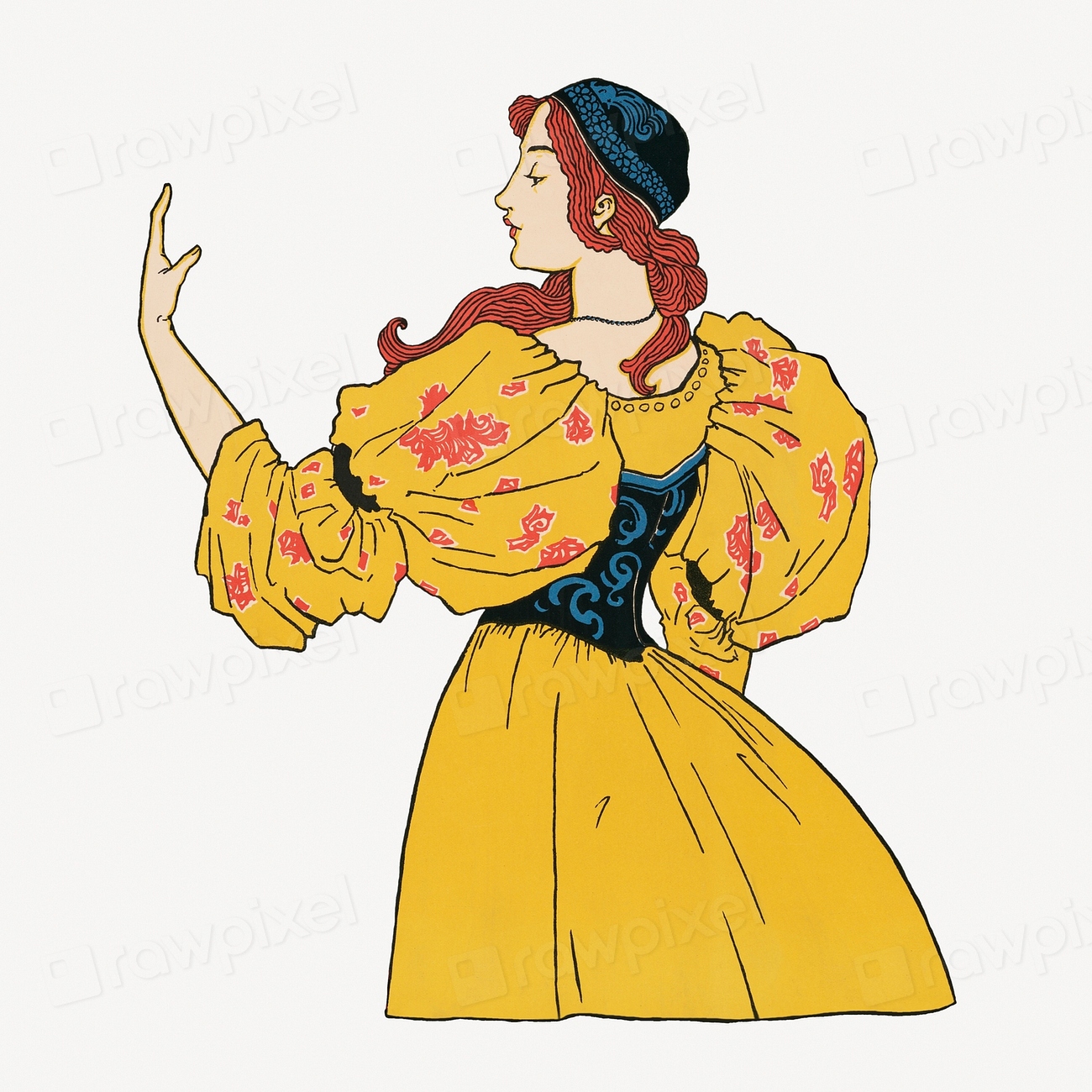 Vintage woman in yellow dress | Premium PSD Illustration - rawpixel