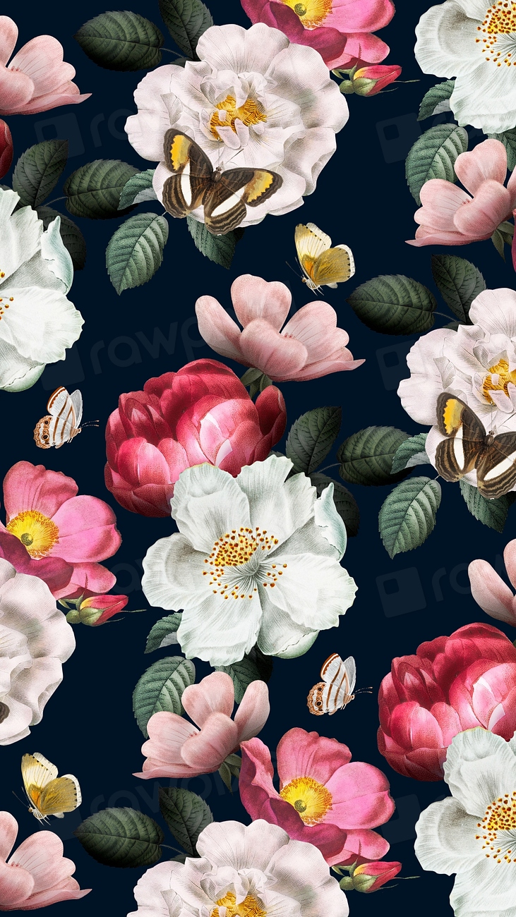 Vintage flower pattern iPhone wallpaper, Premium Photo Illustration