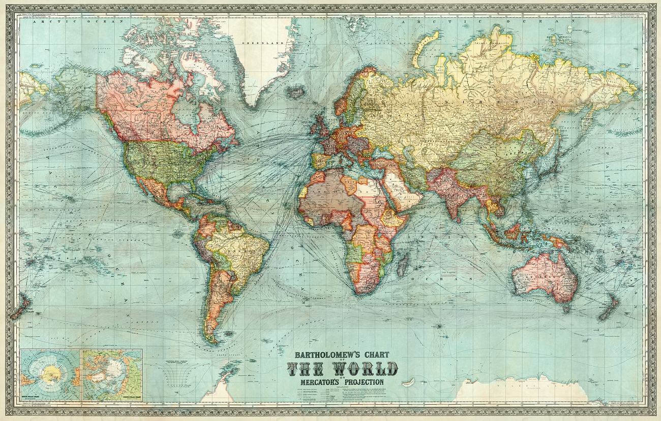 Bartholomew's chart world Mercator's projection | Free Photo ...