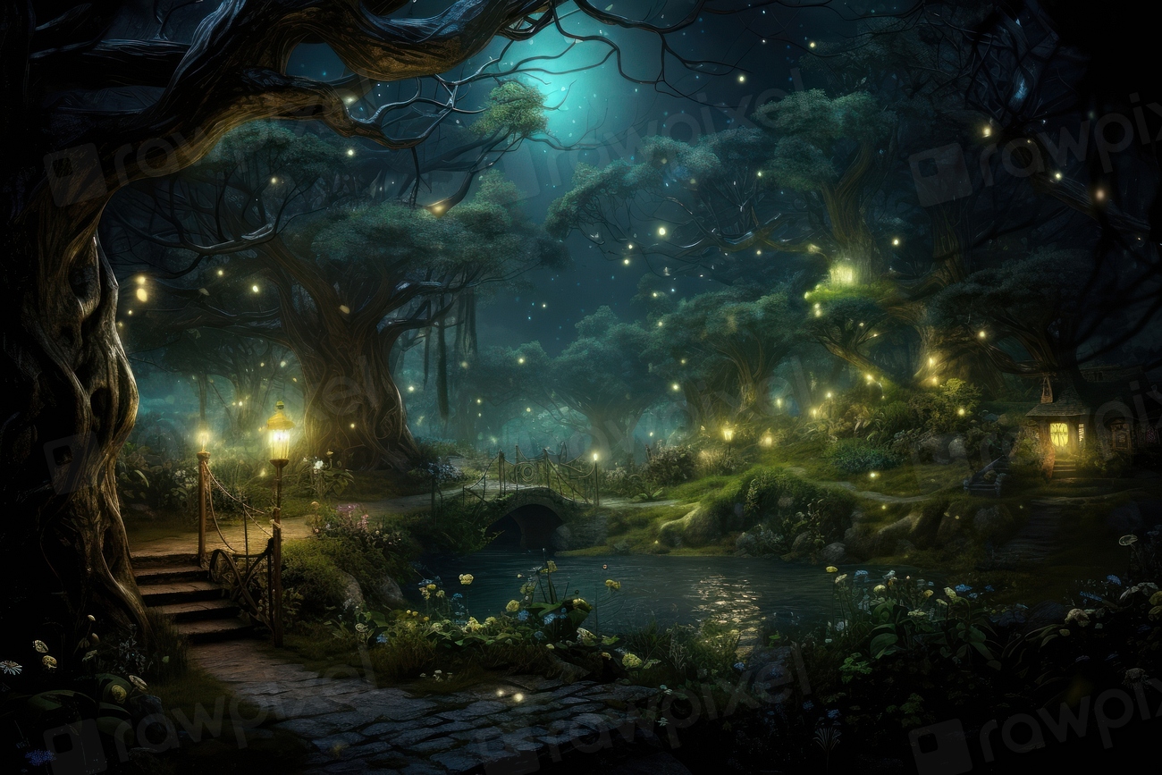 Magical forest night outdoors fantasy. | Premium Photo - rawpixel