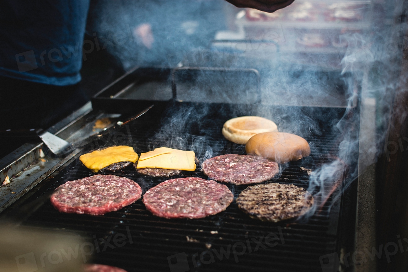 A beef burger bbq on a grill Free Photo rawpixel