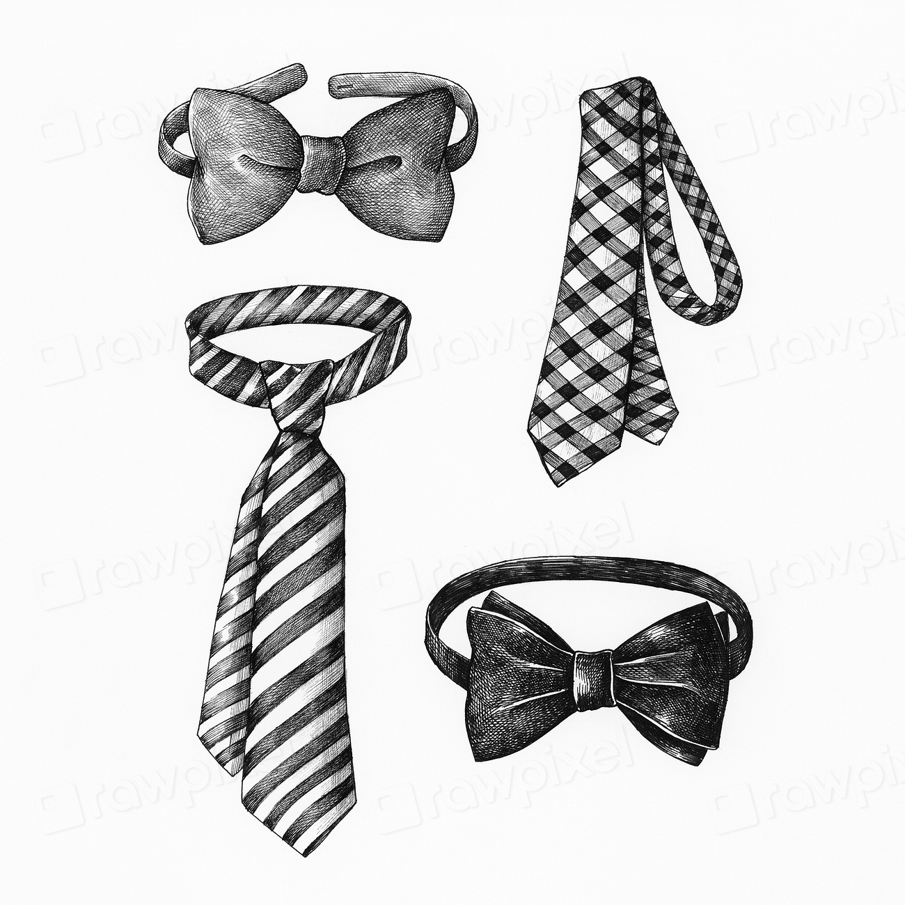 Hand drawn bow and necktie | Free Photo Illustration - rawpixel