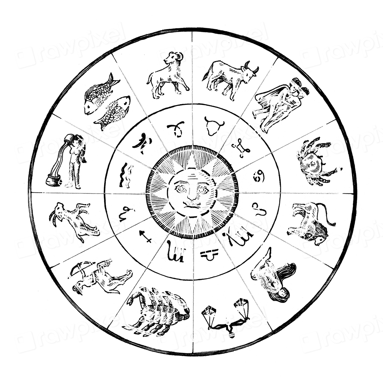 Hand drawn horoscope map isolated | Free Photo Illustration - rawpixel