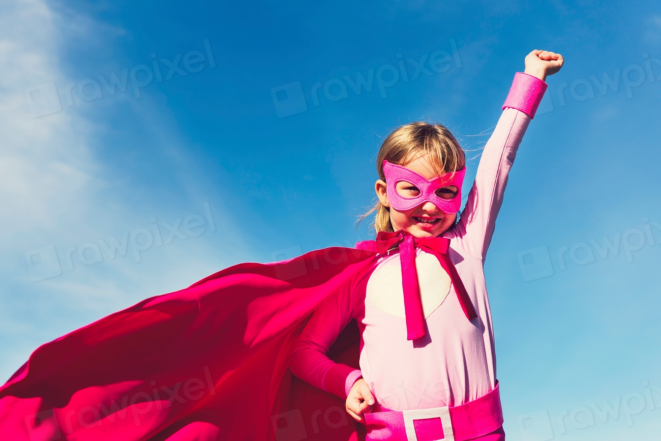 Strong girl pink superhero outfit | Free Photo - rawpixel