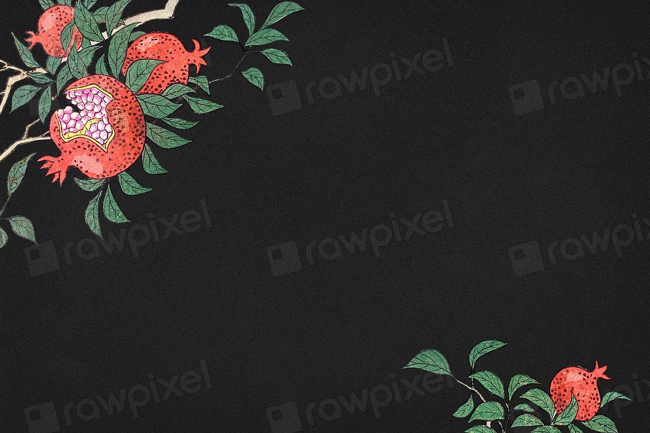 Pomegranate on a branch border | Premium PSD - rawpixel