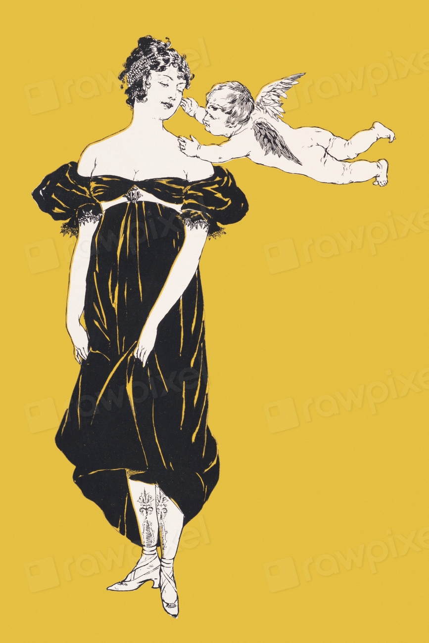 Vintage Flapper Woman Cupid Art Premium Photo Illustration Rawpixel