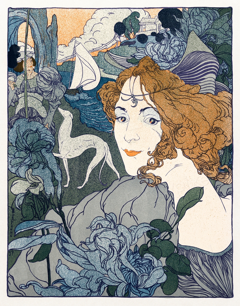 Georges de Feure Art Nouveau Woman in Red Counted Cross Stitch Pattern Georges de Feure Art Nouveau Woman in Red Counted Cross Stitch Pattern