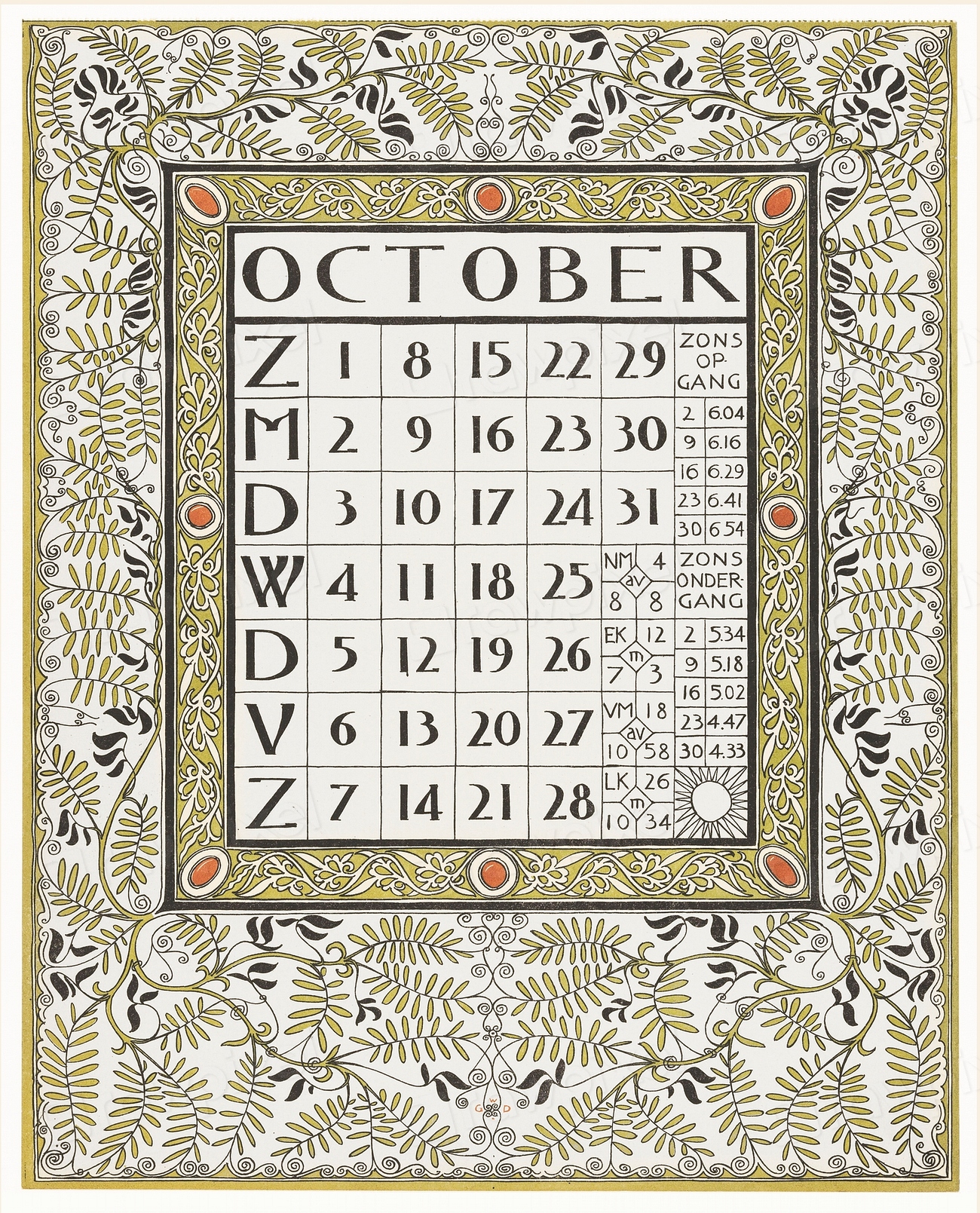 Calendar October 1899 (1898) print | Free Photo Illustration - rawpixel