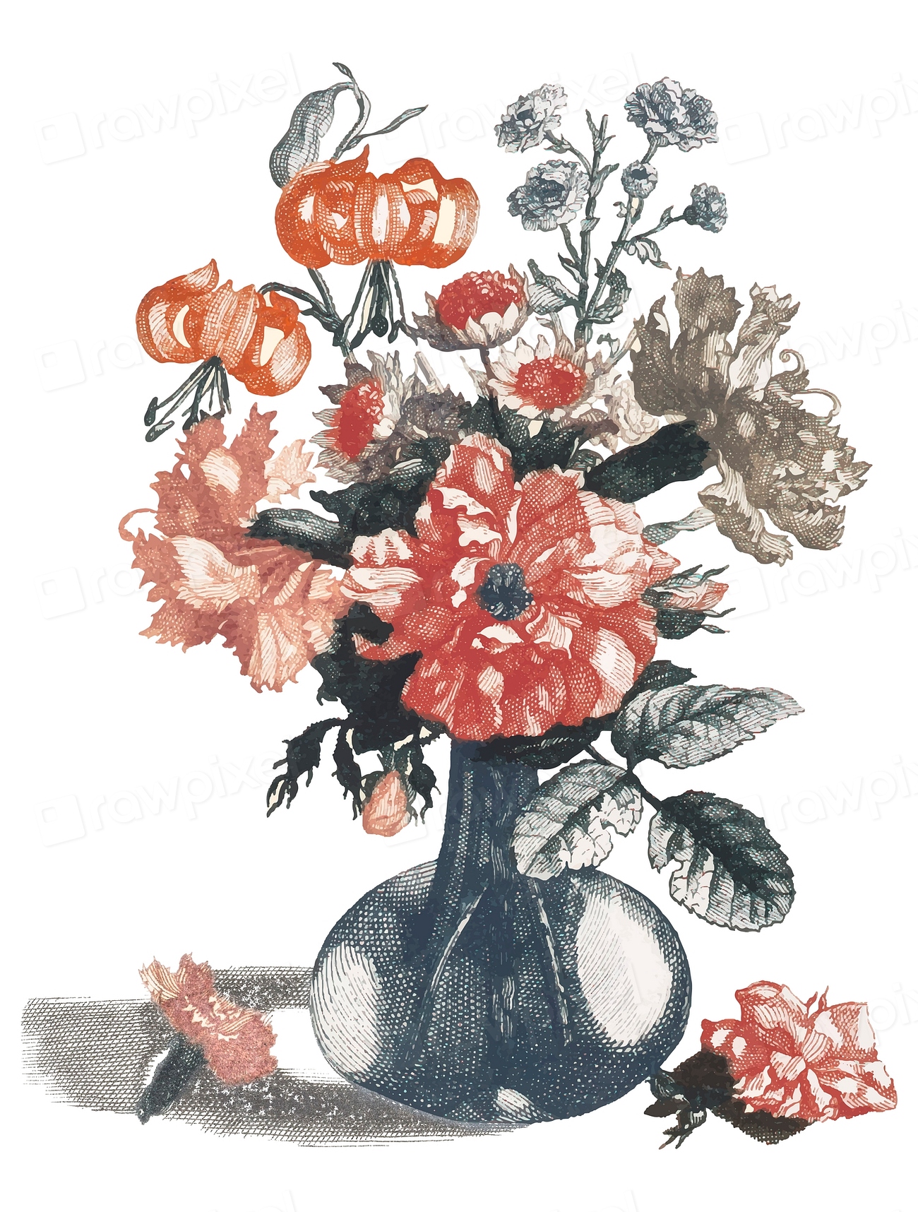 Vintage Illustration Flowers Vase 