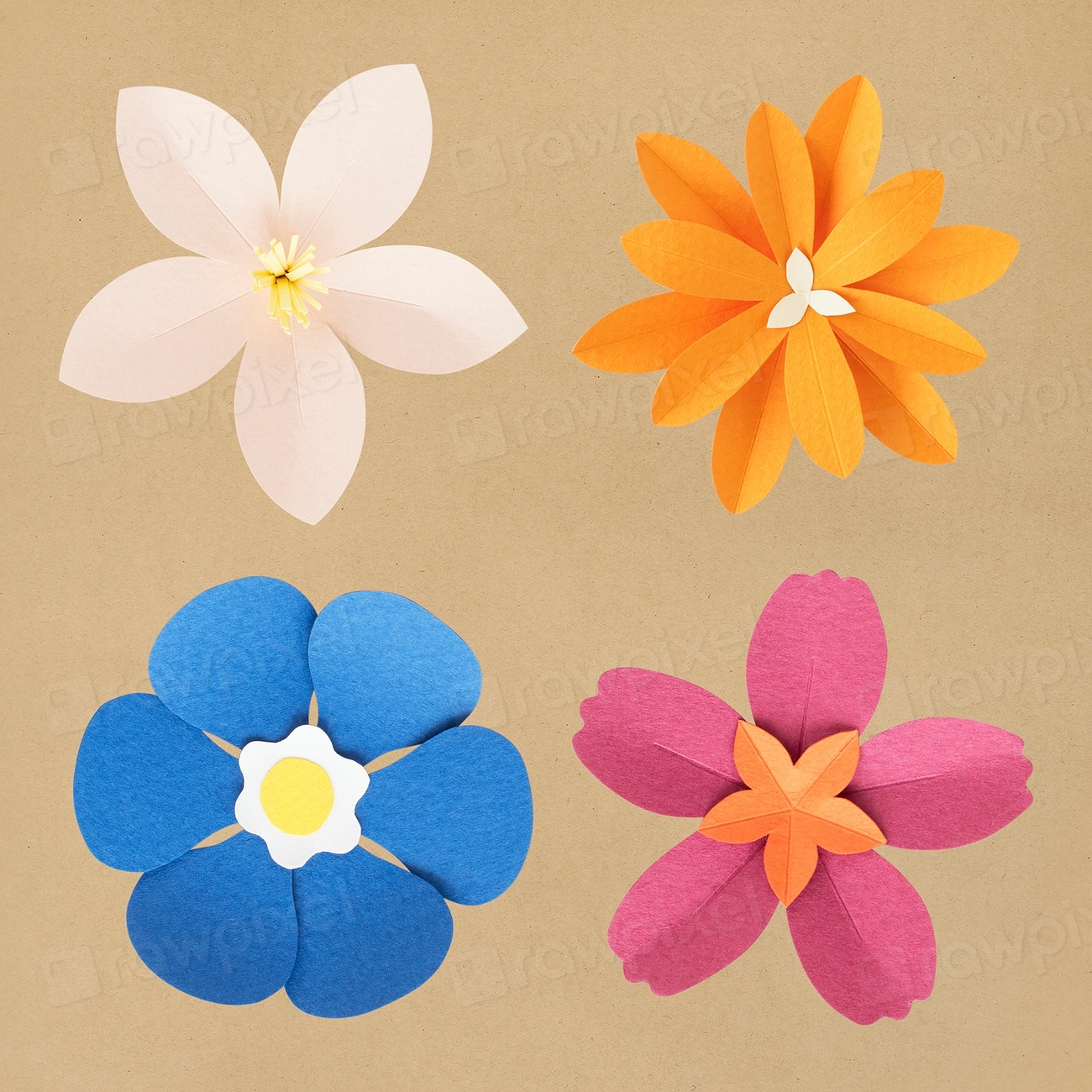 Tropical flower paper craft set Premium PSD rawpixel