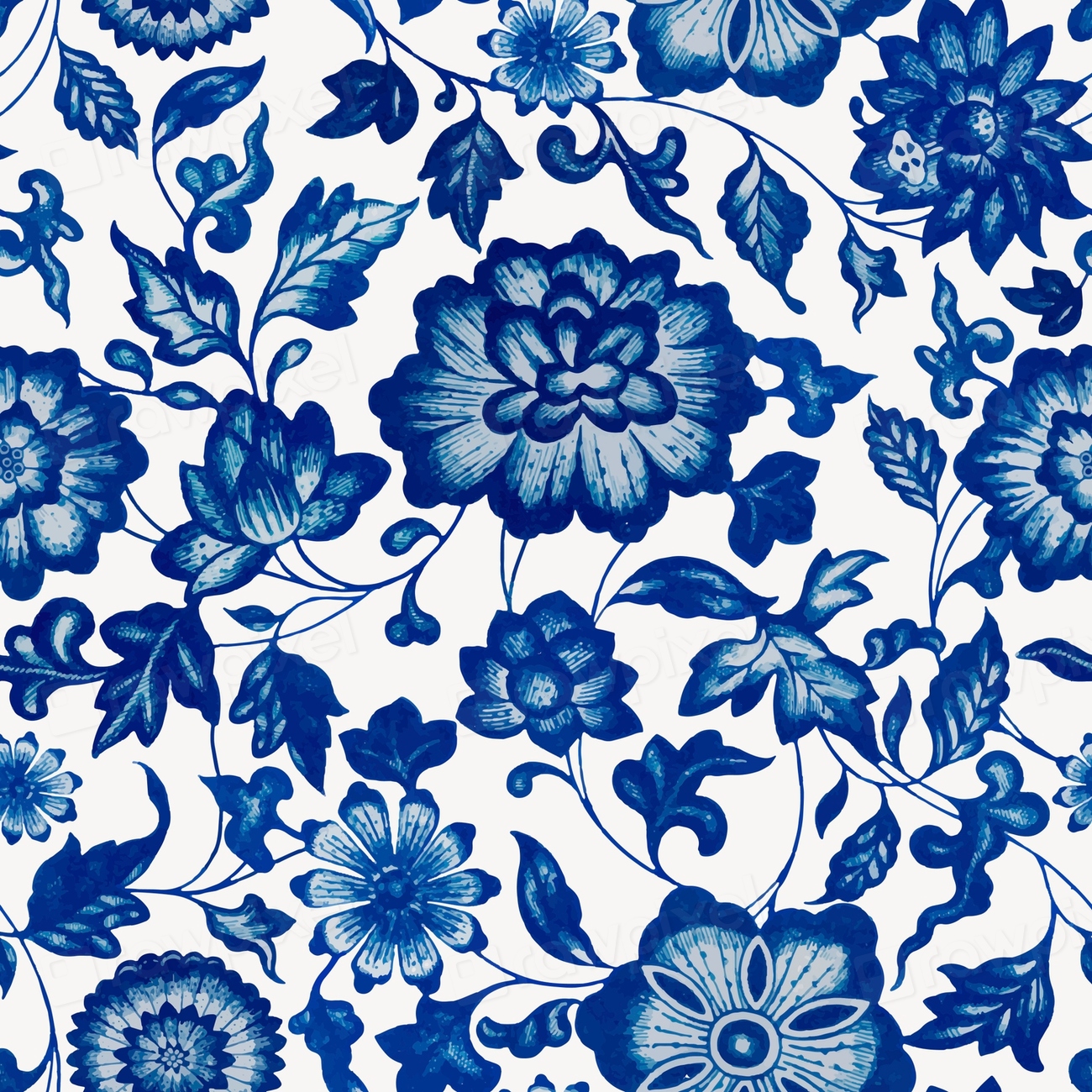 Oriental blue seamless pattern flower | Premium Vector Illustration ...