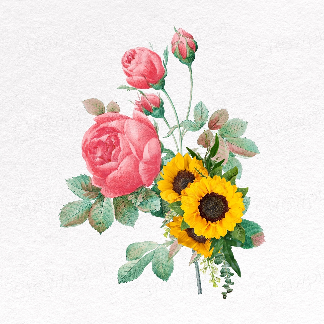 Rose flower clipart, sunflower Premium PSD rawpixel