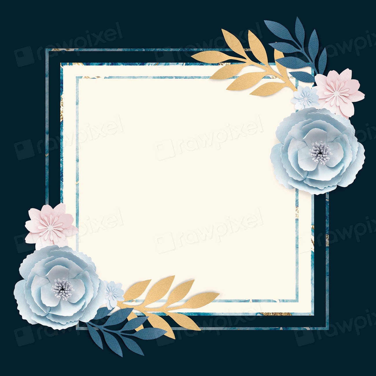 Square paper craft flower frame Premium PSD rawpixel