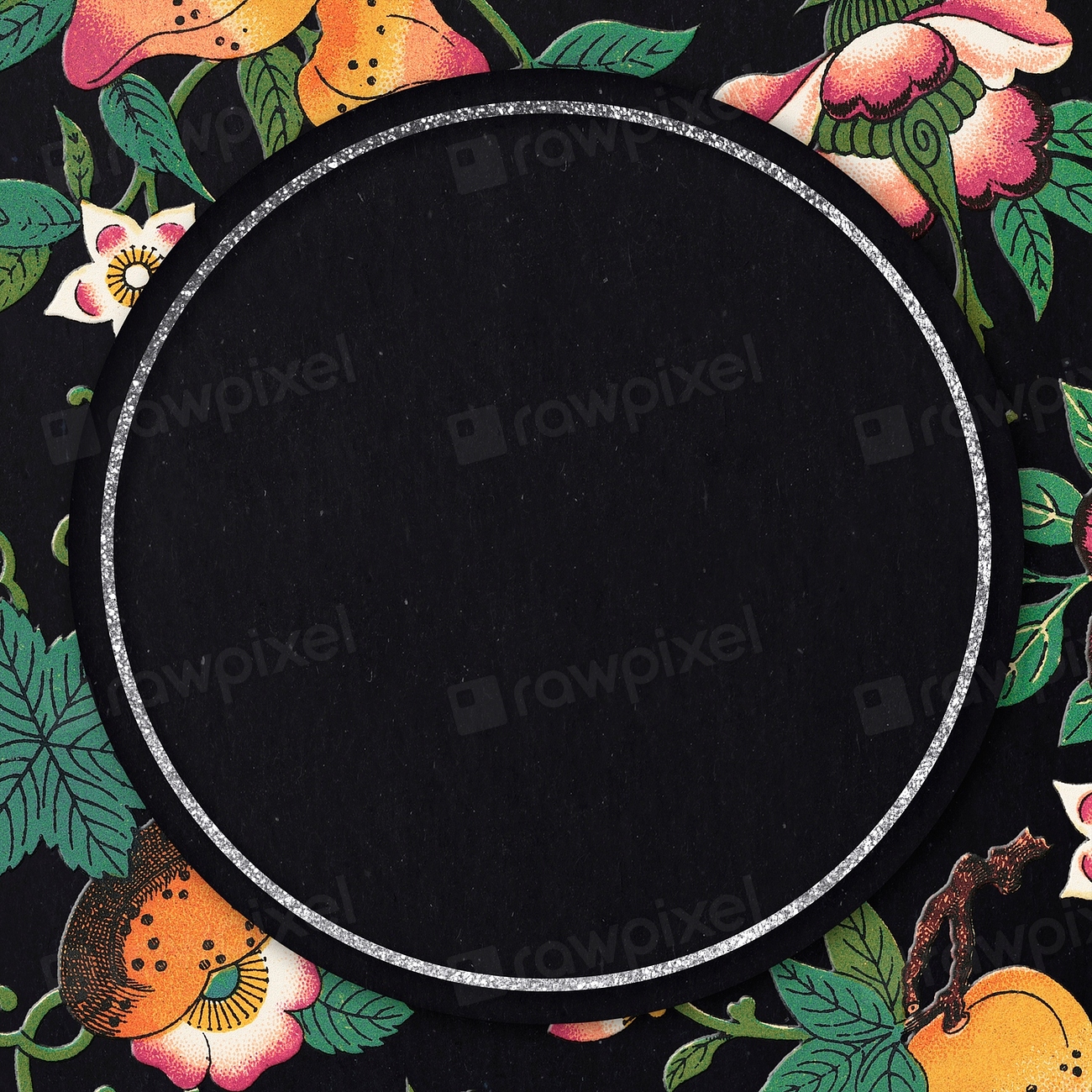 Glittery silver floral round frame | Premium PSD - rawpixel