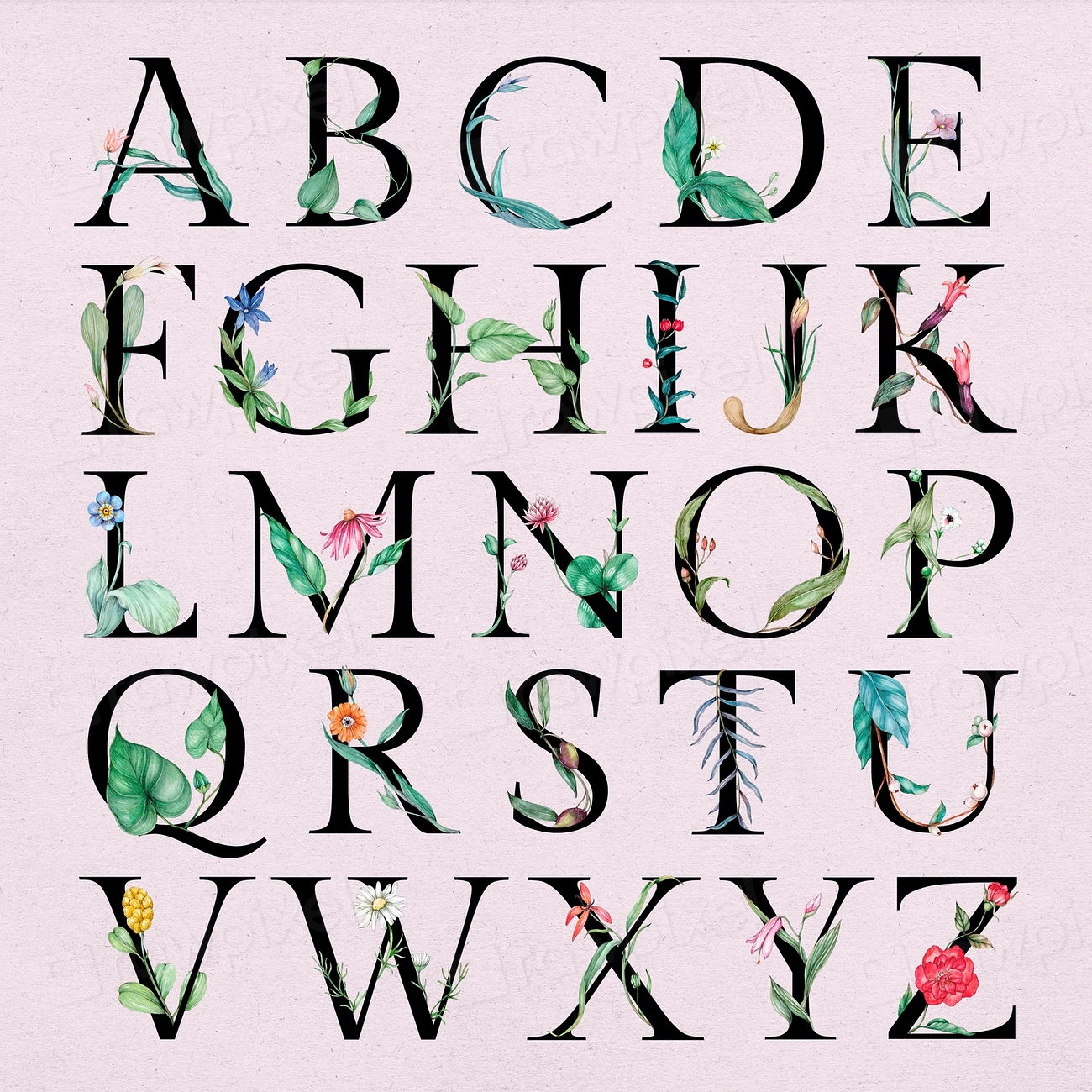 Floral decorated alphabet psd set | Premium PSD - rawpixel