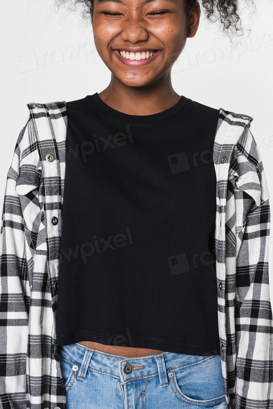 Girls’ black tank top flannel | Premium Photo - rawpixel