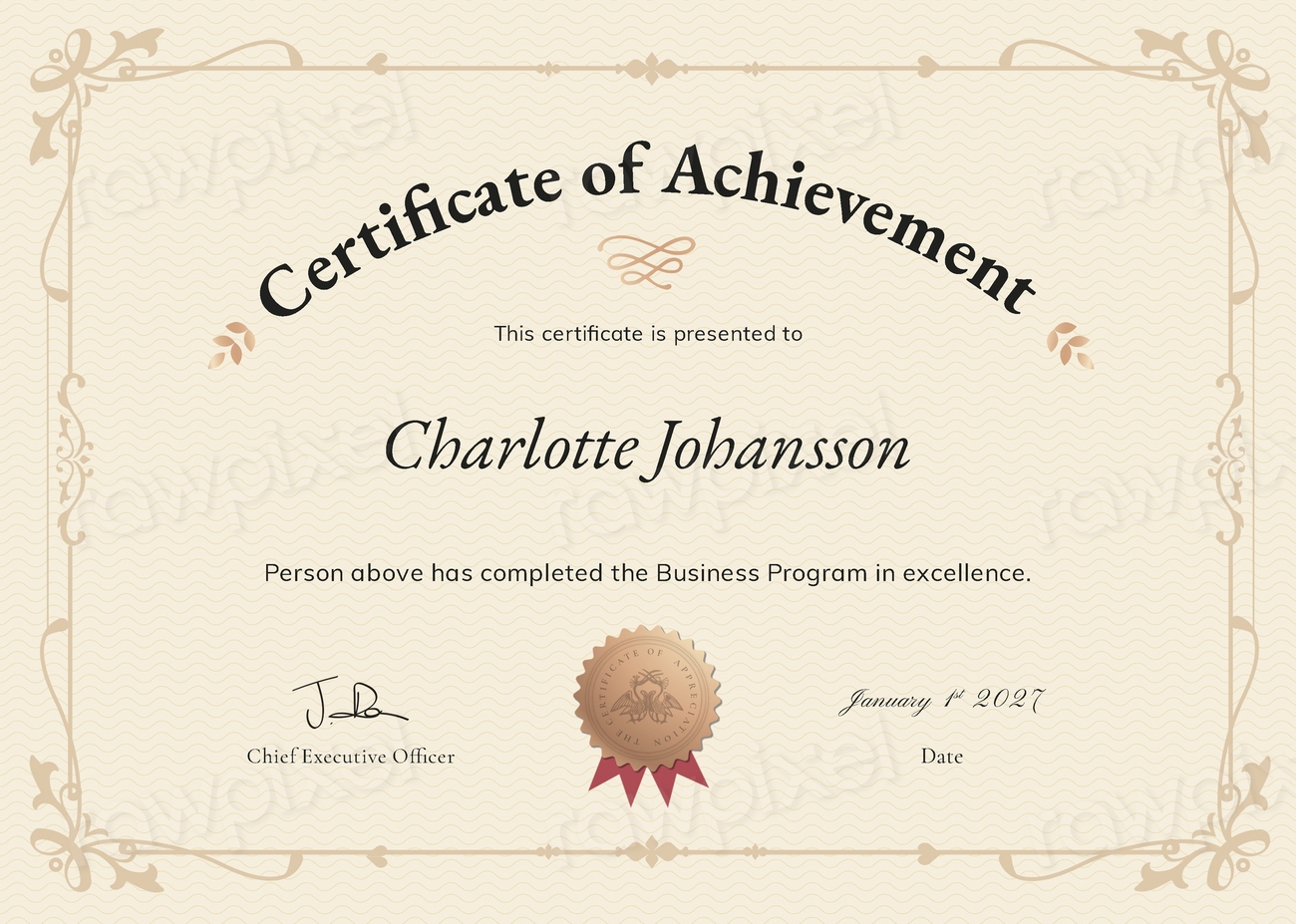 Vintage Achievement Certificate Template Psd, 