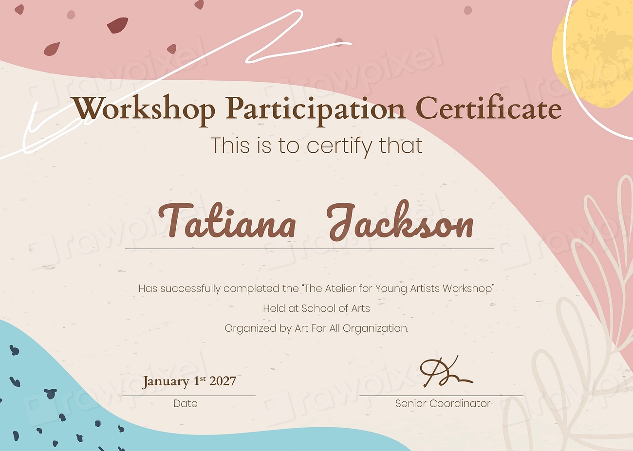 Workshop participation certificate template creative premium psd