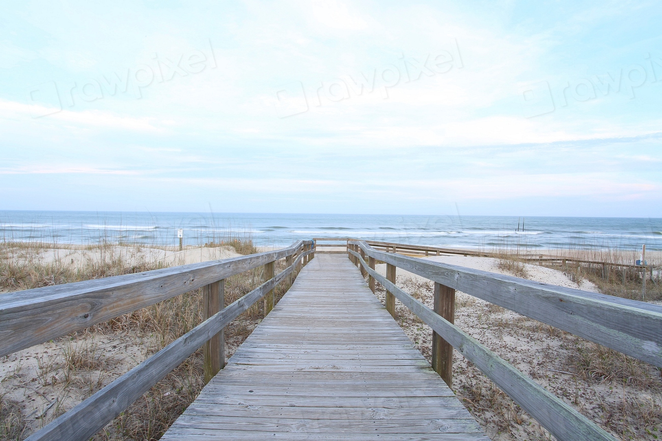 Wooden bridge beach, sea side Free Photo rawpixel