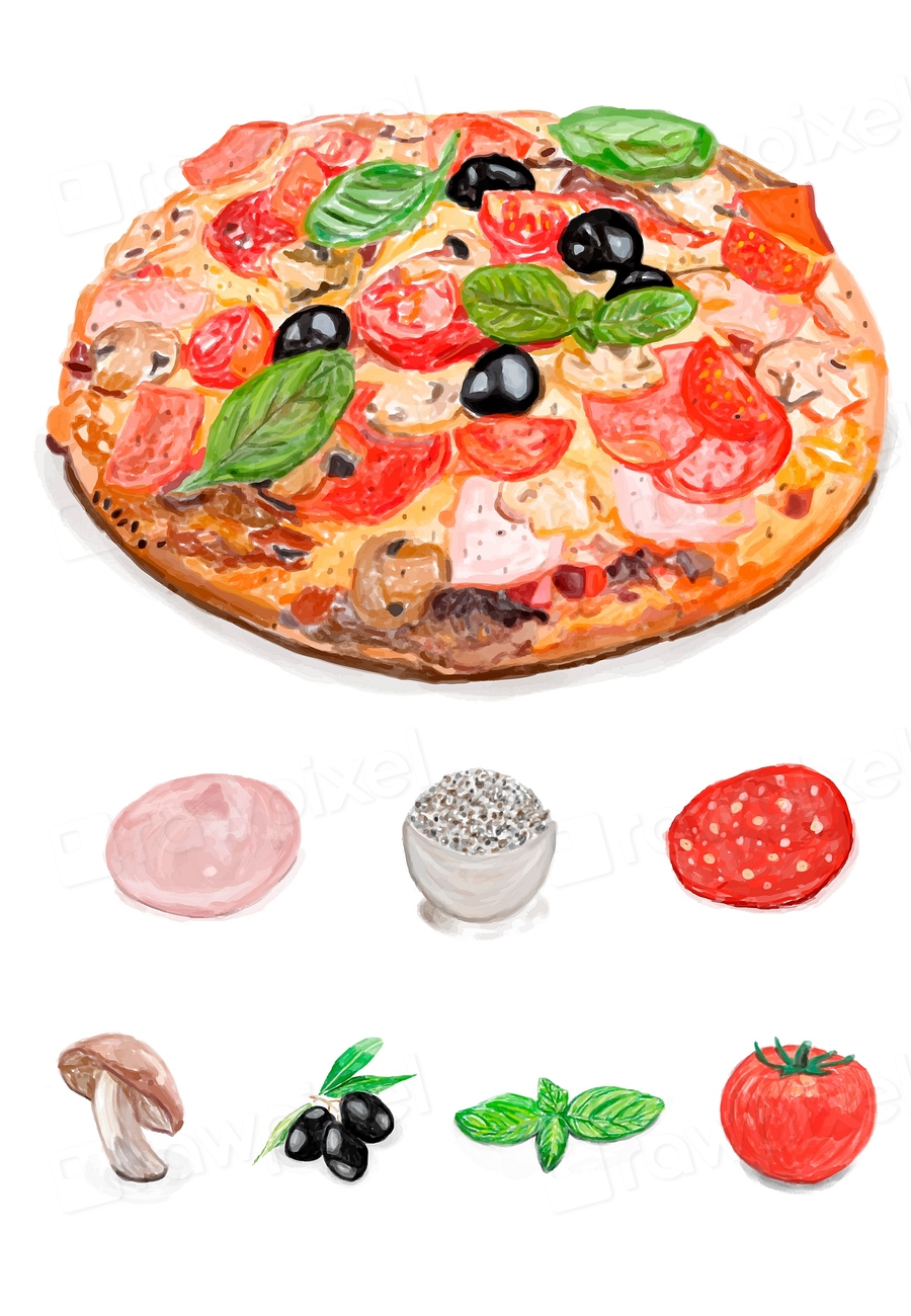 Hand drawn italian pizza watercolor | Premium Vector Illustration ...