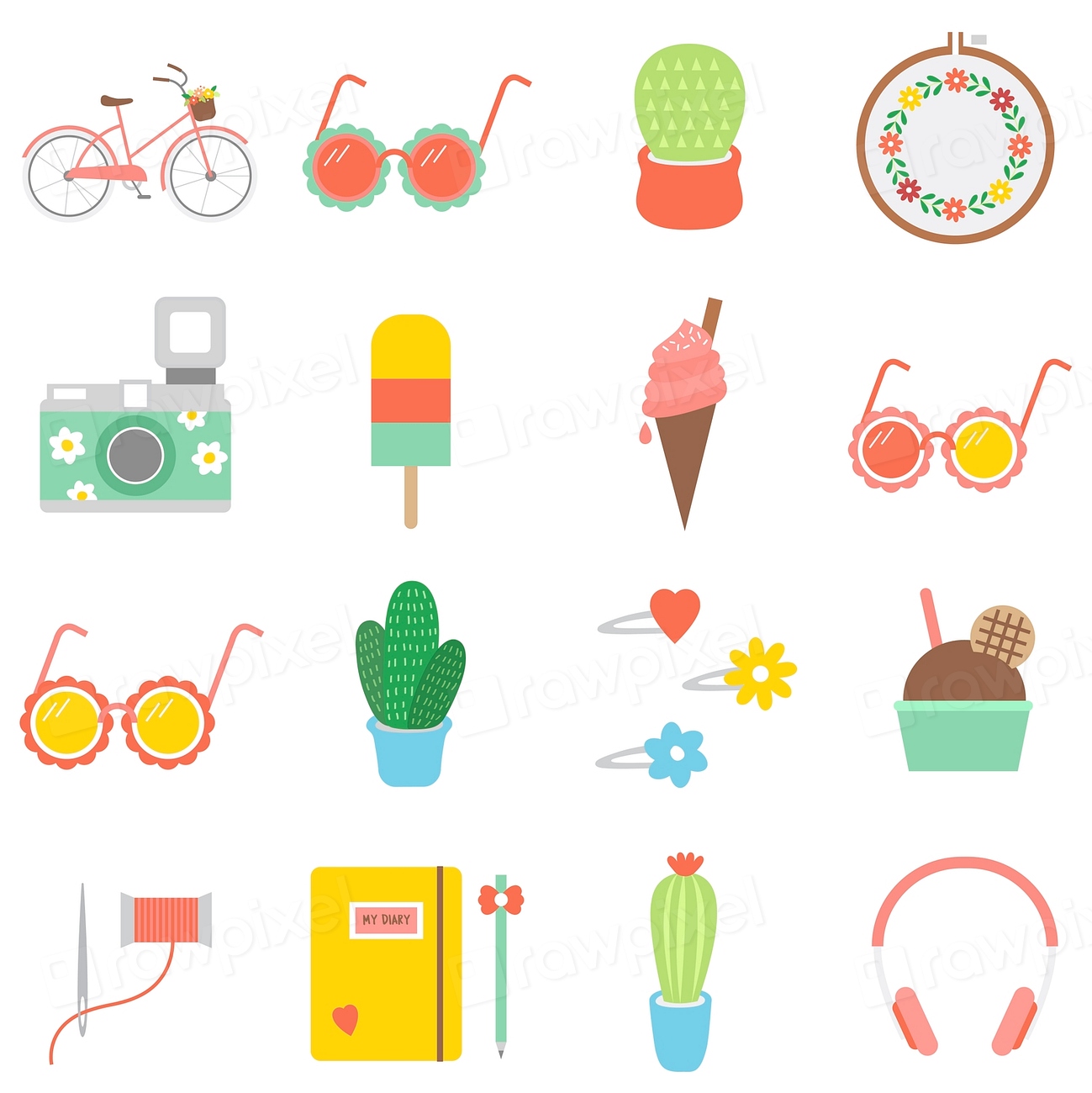 Set fun and girly icons | Premium Vector - rawpixel