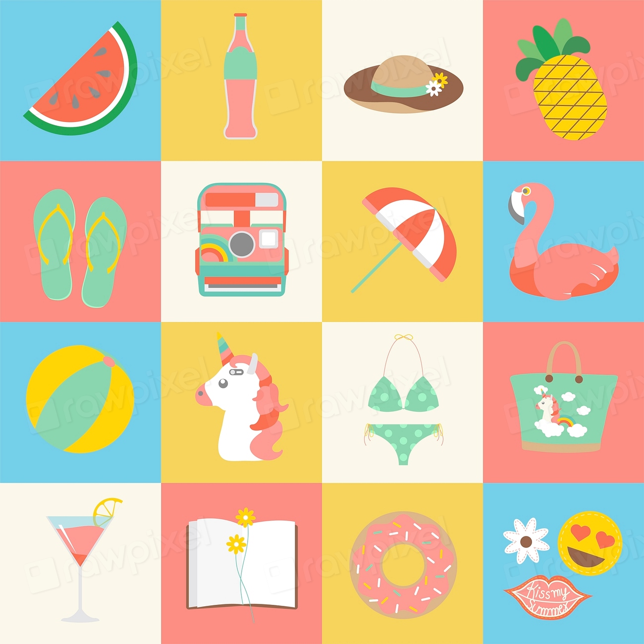 Set of summer icons | Free Vector - rawpixel