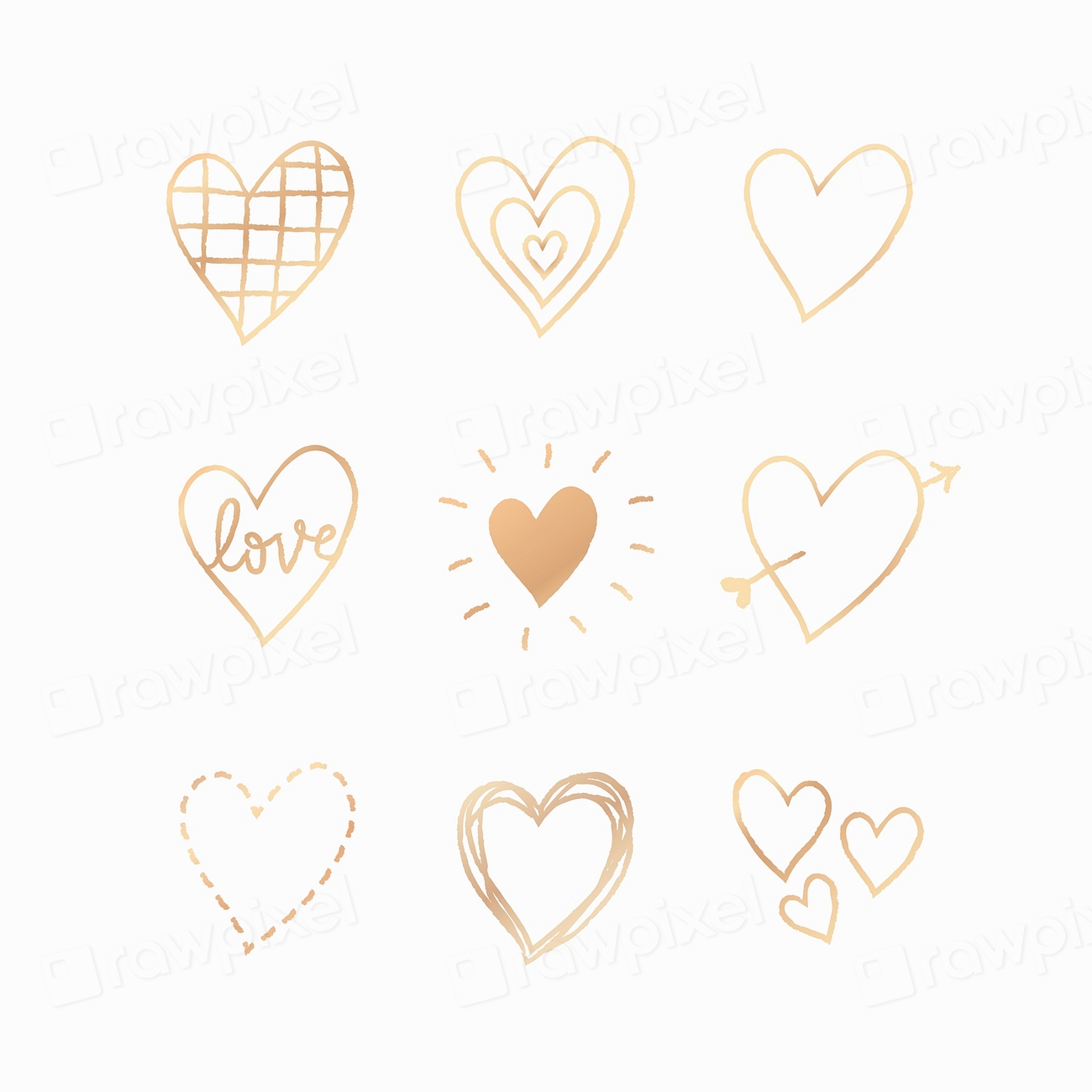 Gold heart element vector/png set | Premium PSD - rawpixel