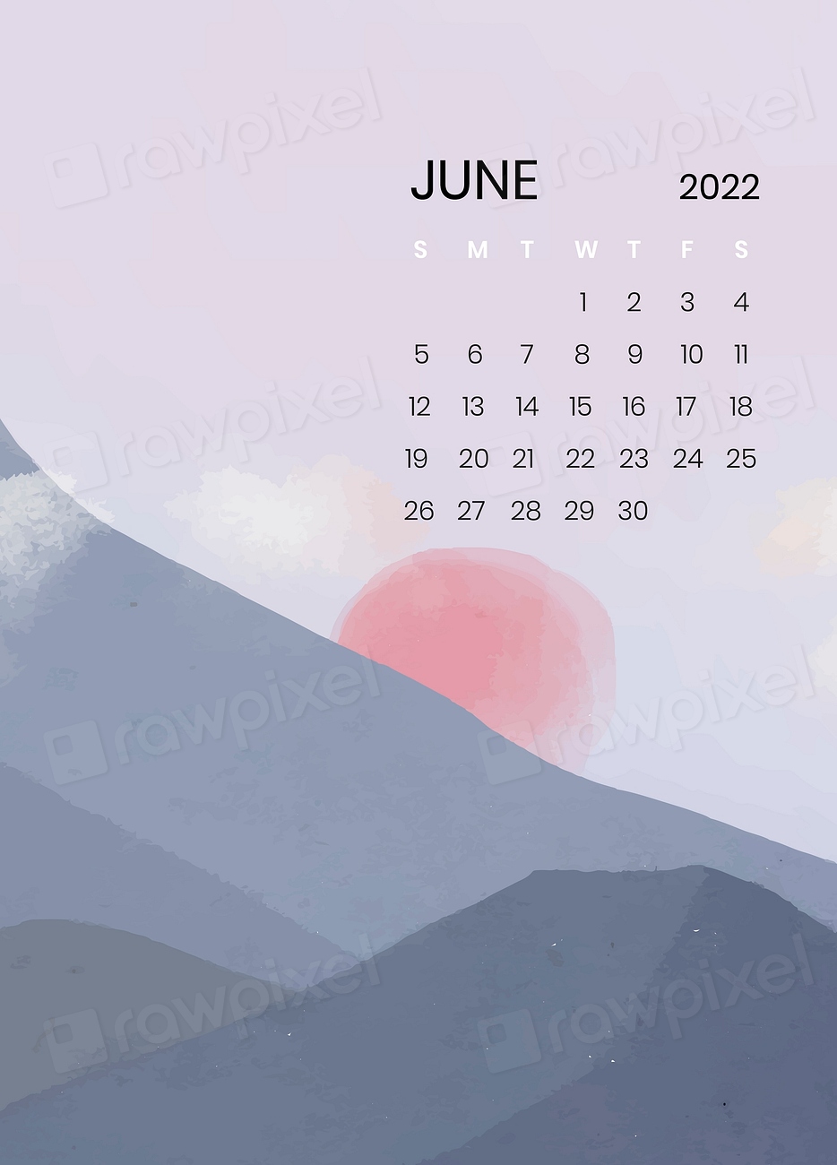 Mountain June monthly editable calendar | Free Vector - rawpixel