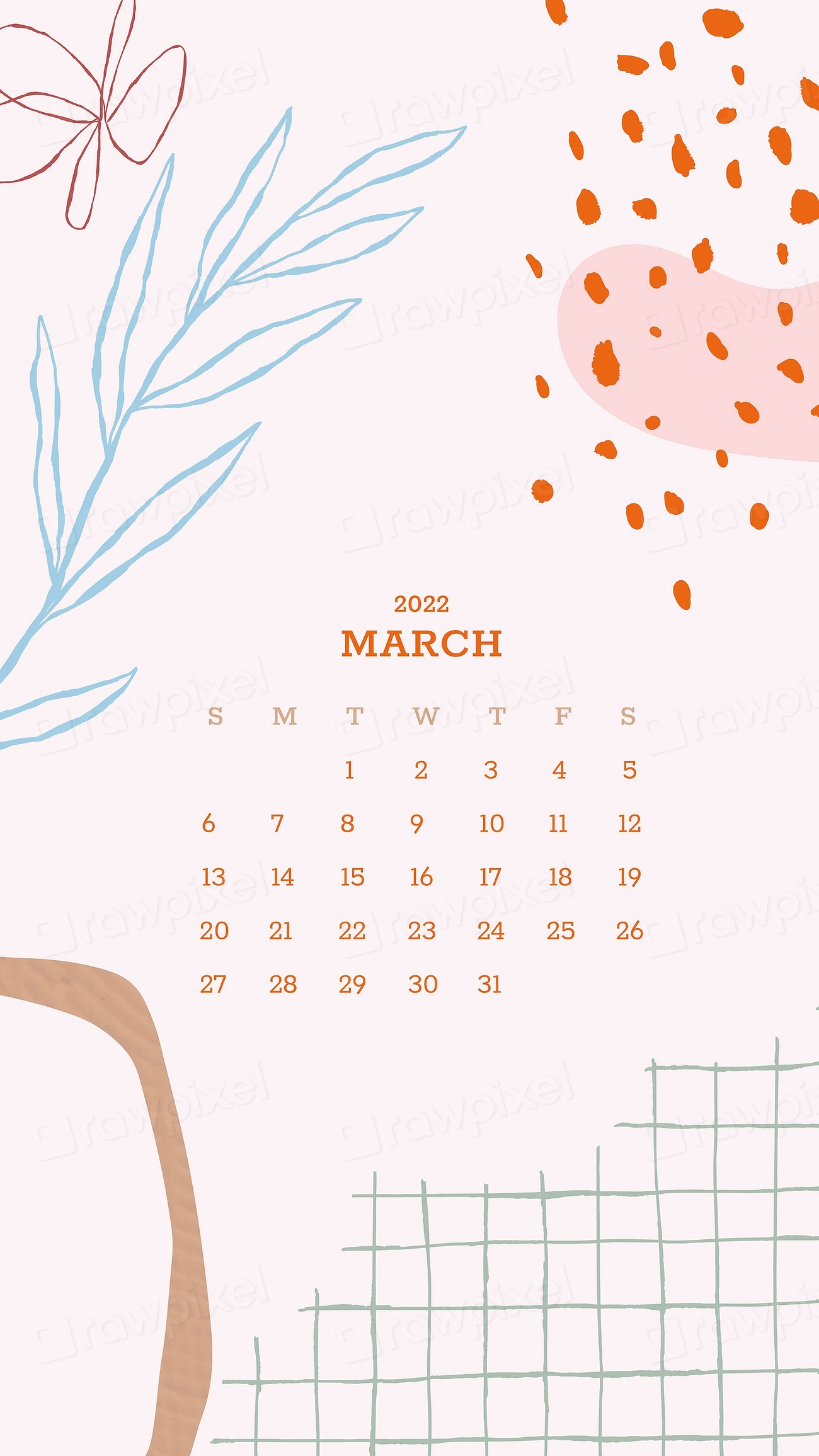 Botanical abstract March monthly calendar | Premium Photo - rawpixel