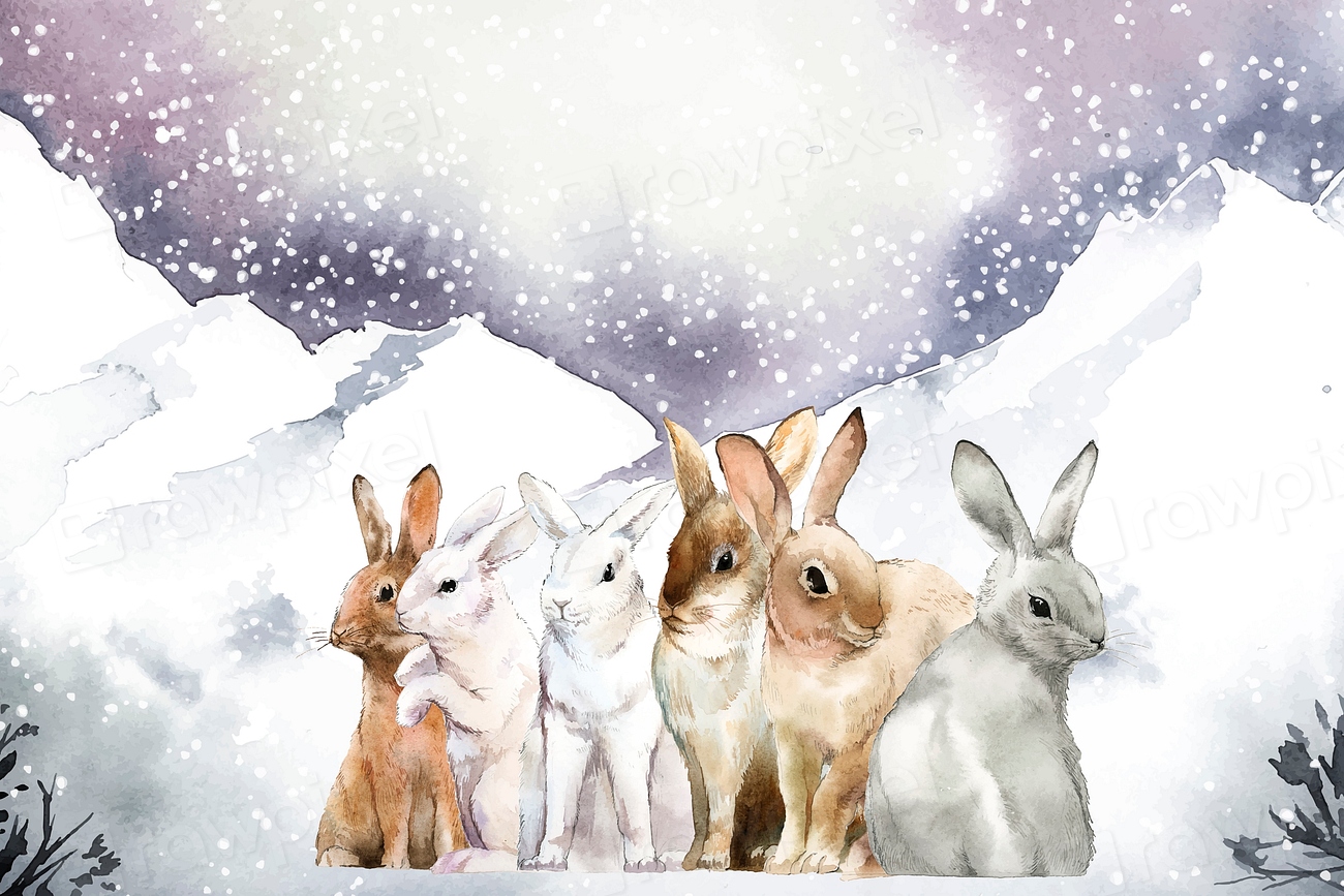 Wild rabbits winter snow painted | Premium Vector Illustration - rawpixel