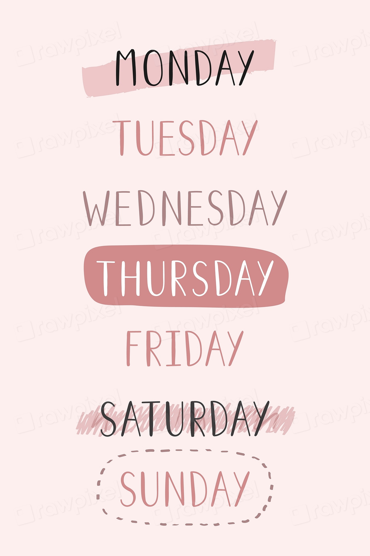 Weekdays typography collection vector | Premium Vector - rawpixel