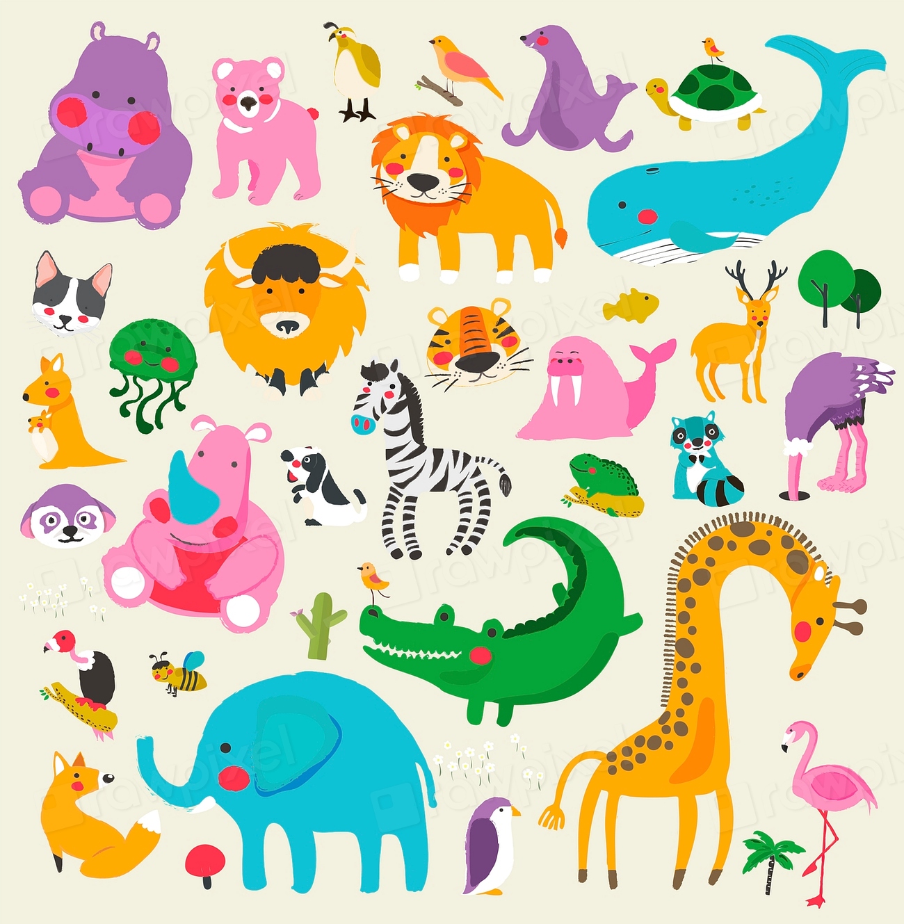 Cute illustration of wildlife animals | Premium Vector Illustration ...