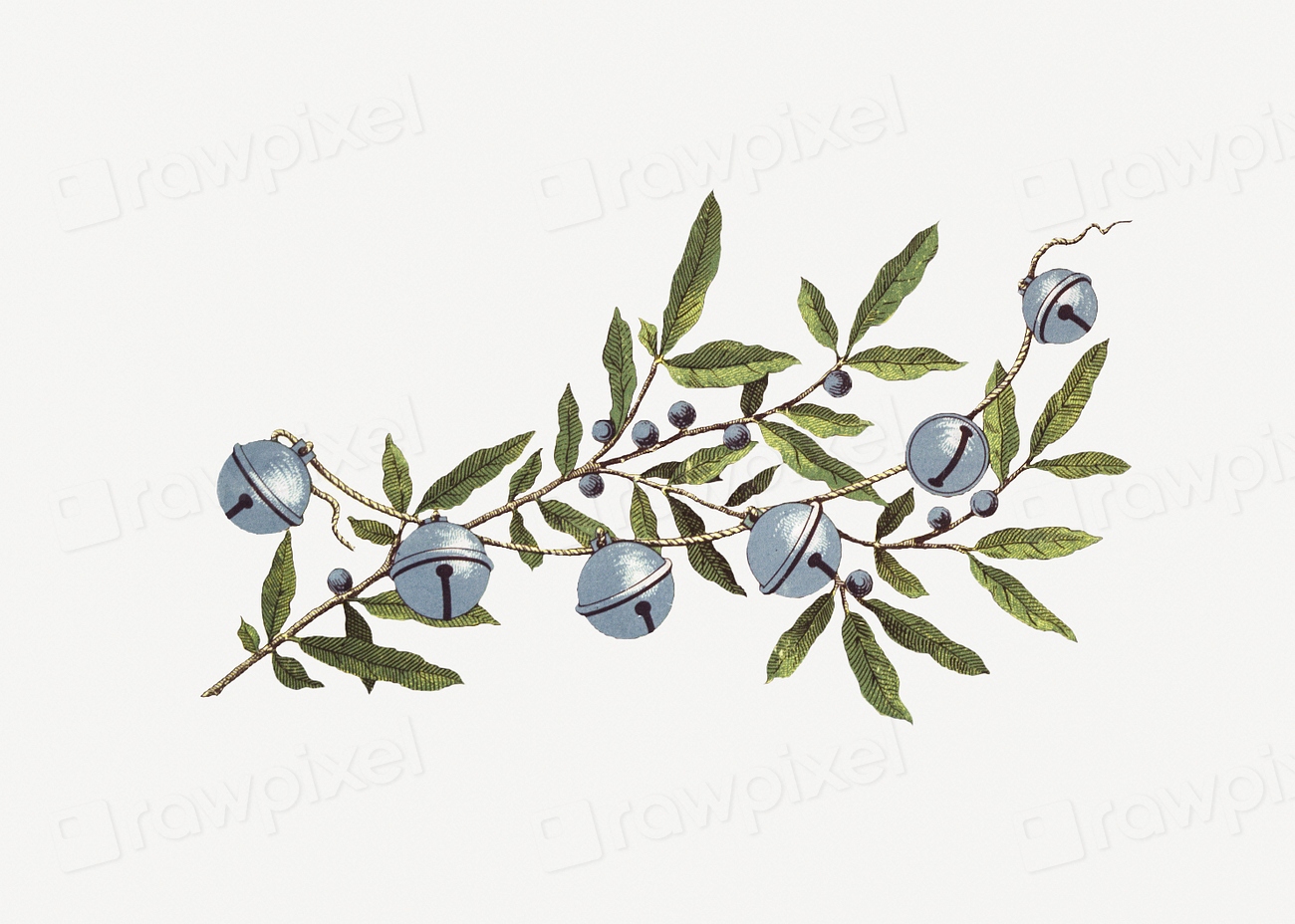 Festive sleigh bells leaves illustration | Premium PSD Illustration