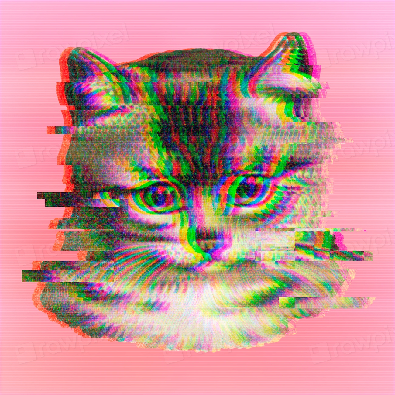 Cat glitch effect pink background | Premium PSD - rawpixel