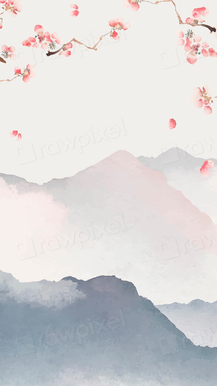 Japanese floral mobile wallpaper, watercolor | Premium Vector ...