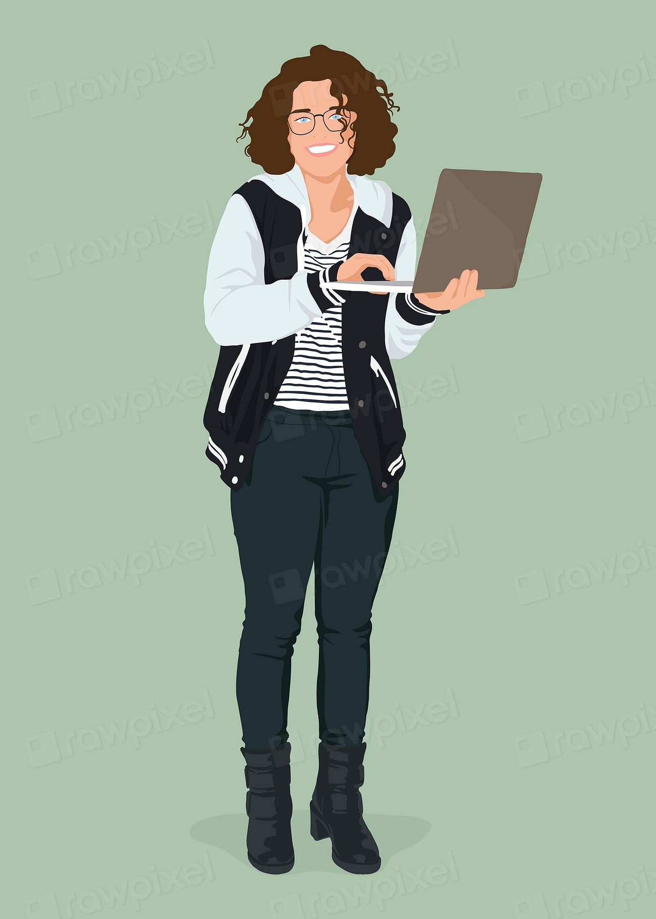 Female programmer collage element, vector | Premium Vector Illustration