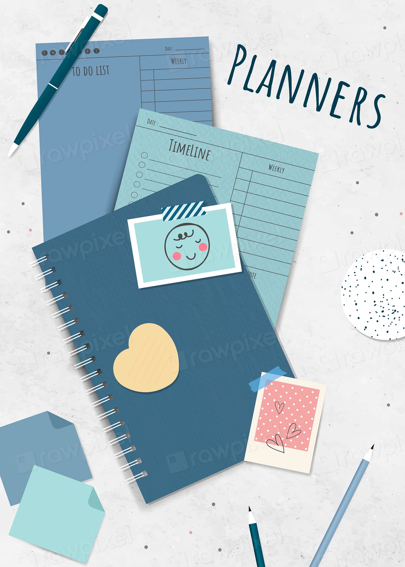 Blue stationery planner vector set | Premium Vector - rawpixel