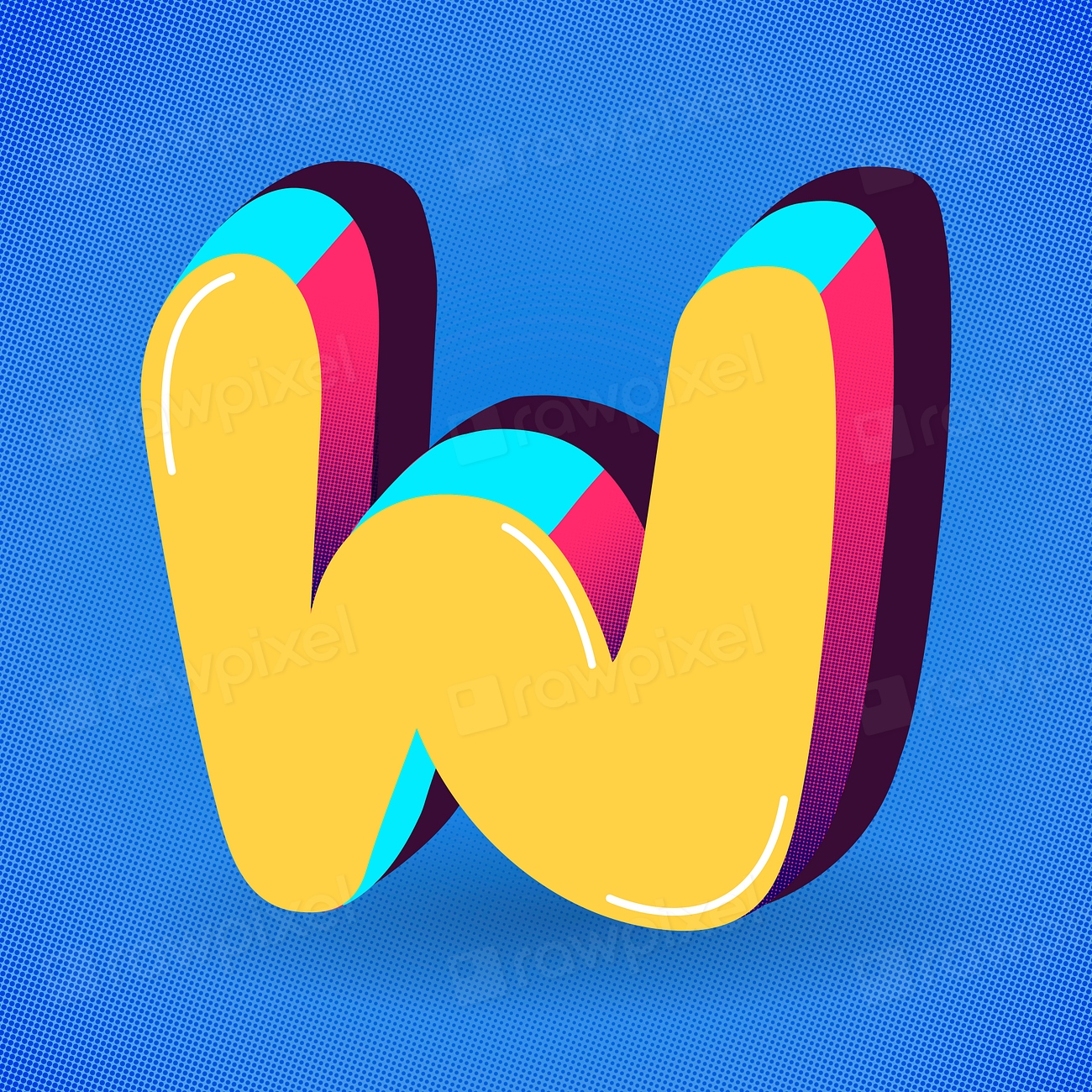 Letter W yellow funky vector Free Vector rawpixel