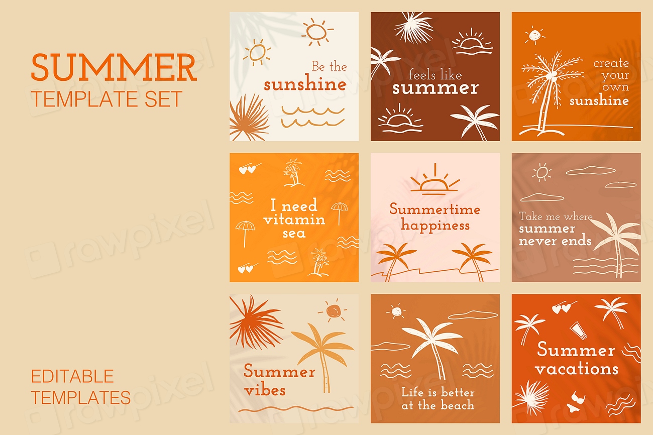 Editable summer templates psd with cute Free PSD rawpixel