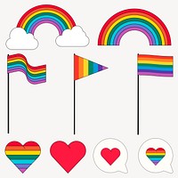 Colorful rainbow pride symbols set psd