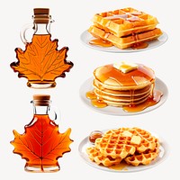 Maple syrup with waffles and pancakes set psd