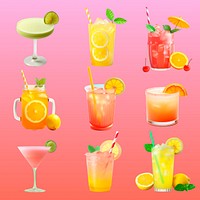 Colorful refreshing summer cocktails  set psd