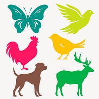 Colorful animal silhouette  set psd