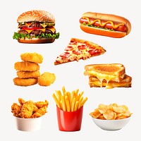 Delicious fast food assortment set psd