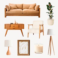 Modern cozy living room decor set psd