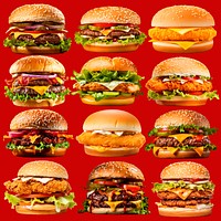 Delicious variety of burgers set psd