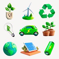 Eco-friendly energy and sustainability icons set psd